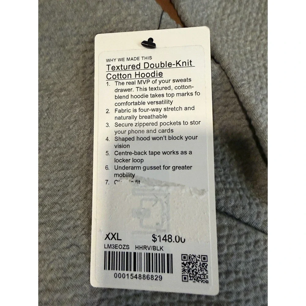 Lululemon Ease The Day Textured Double Knit Cotton Hoodie Grey Black $148 XXL